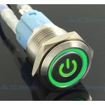 16mm Pressure Switch Latching with Illuminated logo and ring lighting Green