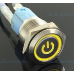 16mm Pressure Switch Latching with Illuminated logo and ring lighting Yellow