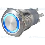 16mm Drukschakelaar Latching met Ringverlichting Blauw Max 24V