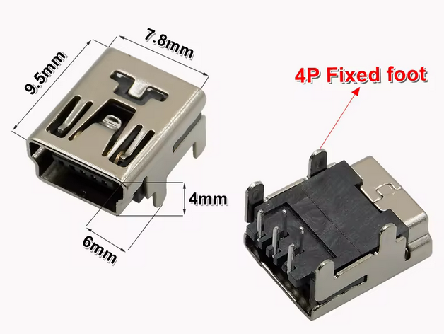 USB mini print connector Female 4 Foot 5pins