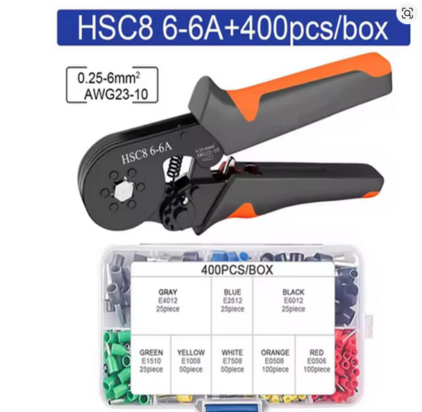 HSC8 6-6A Crimping Tool for Wire End Sleeves 6-sided Includes 400 Wire End Sleeves