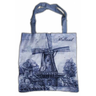Typisch Hollands Nylon Tas - Opvouwbaar -Delfts blauw