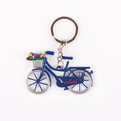 Typisch Hollands Schlüsselanhänger - Fahrrad mit Tulpen - Blau