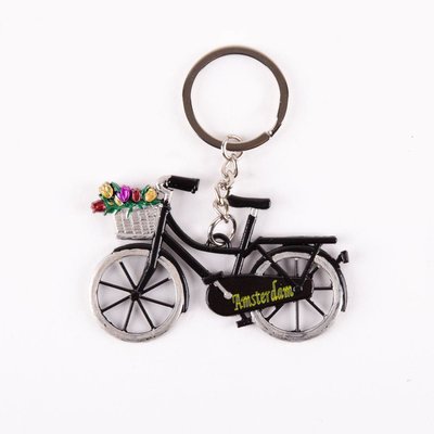 Matix Keychain - Bicycle with Tulips - Black