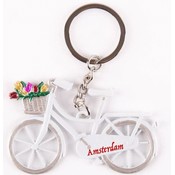 Typisch Hollands Keychain - Bicycle with Tulips - White