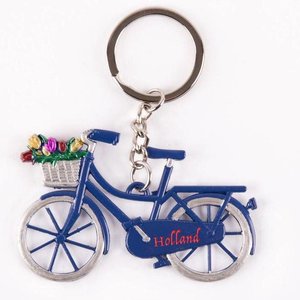 Typisch Hollands Schlüsselanhänger - Fahrrad mit Tulpen - Blau