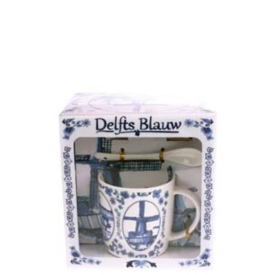 Typisch Hollands Mug with spoon and saucer Holland Delft blue