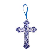 Heinen Delfts blauw Weihnachtsschmuckkreuz mit Jesusbild