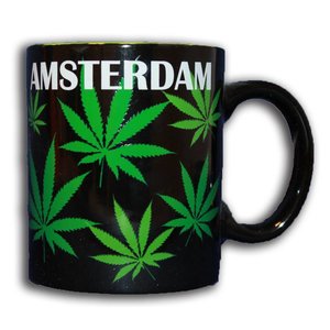 Typisch Hollands Amsterdam mug with cannabis leaf in gift box