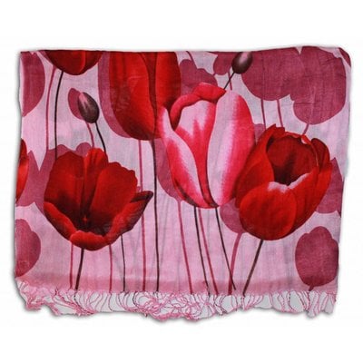 Robin Ruth Fashion Damessjaal met Tulpprint Robin Ruth oud roze en rood