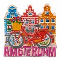 Typisch Hollands Magneet  rode fiets met huisjes Amsterdam