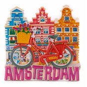Typisch Hollands Magnet red bicycle with houses Amsterdam