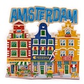 Typisch Hollands Magneet  3 huisjes Amsterdam blauw
