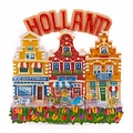 Typisch Hollands Magneet  3 huisjes Holland  - rood