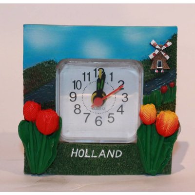 Typisch Hollands Tisch-Buro-Uhr Holland - Windmühle und Tulpen