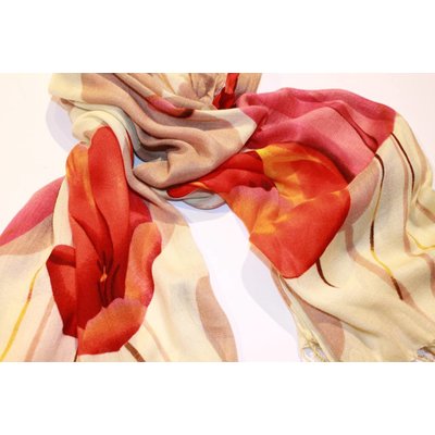 Robin Ruth Fashion Damesjaal Robin Ruth Tulpen - creme-beige oranje-rood