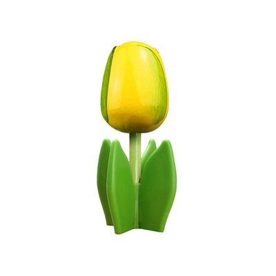 Nijhuis  Houten tulp op voet 14 cm - Geel - Groen