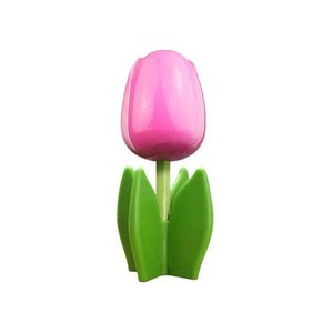 Typisch Hollands Houten tulp op voet 14 cm -Roze - Wit