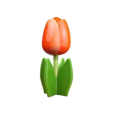 Typisch Hollands Houten tulp op voet 14 cm - Oranje Wit