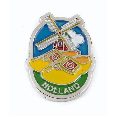 Typisch Hollands Pin klompen met molen zilver