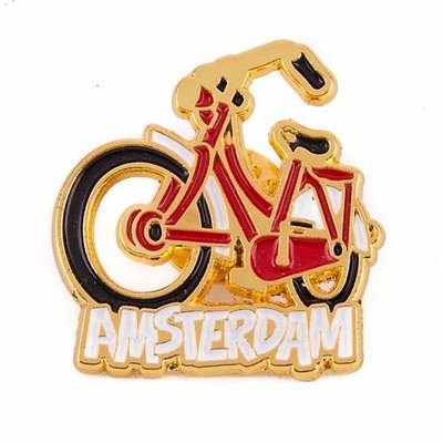 Typisch Hollands Pin fiets rood Amsterdam goud
