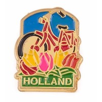 Typisch Hollands Pin rotes Fahrrad mit Tulpen Holland Gold