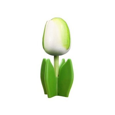 Nijhuis  Houten tulp op voet 14 cm - Wit - Groen