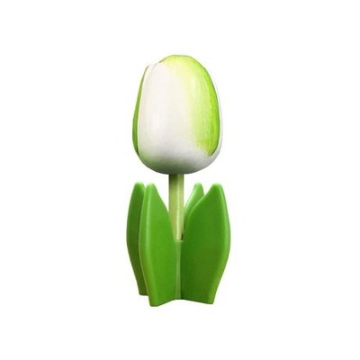 Typisch Hollands Houten tulp op voet 14 cm - Wit - Groen