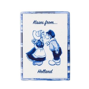 Heinen Delfts blauw Magnet - tile - rectangle kissing couple