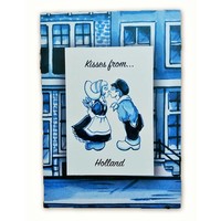 Heinen Delftware Enkele kaart - Delfts blauw - Kisses from Holland