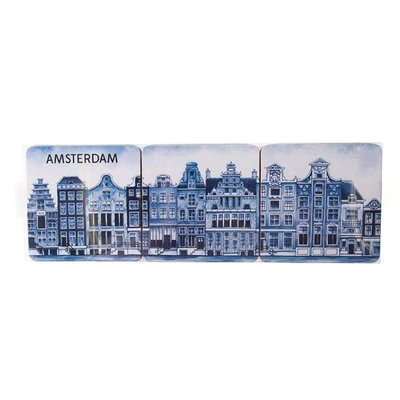 Heinen Delftware Delft blue coasters Amsterdam - Facade houses