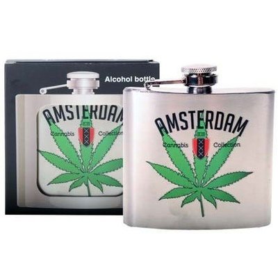 Typisch Hollands Flachmann - Aluminium - Amsterdam - Weed Leaf