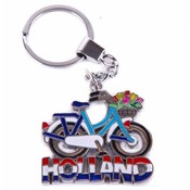 Typisch Hollands Schlüsselanhänger Fahrrad blau/weiß mit Tulpenkorb Holland