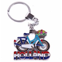 Typisch Hollands Schlüsselanhänger Fahrrad blau/weiß mit Tulpenkorb Holland