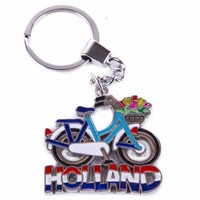 Typisch Hollands sleutelhanger fiets blauw/wit met tulpenmand Holland