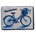 Heinen Delfts blauw Magneet rechthoek - Amsterdam - Fiets
