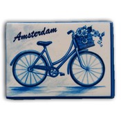 Heinen Delfts blauw Magneet rechthoek - Amsterdam - Fiets