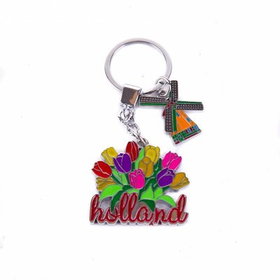 Matix Schlüsselanhänger mit Tulpenwaldmotiv und Windmühlenanhänger, Holland