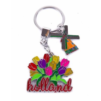 Typisch Hollands keychain tulip bunch with mill charm Holland