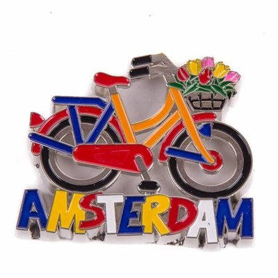 Typisch Hollands Magneet metaal fiets rood/oranje Amsterdam