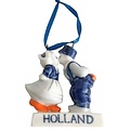 Heinen Delfts blauw Kerstboomdecoratie - Kussend Paar - Holland - Kerst