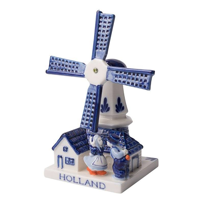De kerk levenslang ontslaan Shop online Hollandse souvenirs - Molen met kussend Paar - Delfts blauw -  Typisch Hollands.