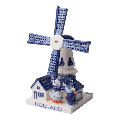 Heinen Delfts blauw Windmühle mit küssendem Paar – Delfter Blau – 15 cm
