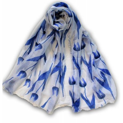 Typisch Hollands Holland Ladies Scarf - Weiß mit blauen Tulpen