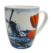 Heinen Delfts blauw Holland Mug - Delft Blue - Mill - Orange Tulip