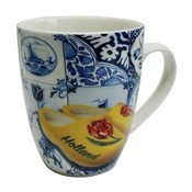 Heinen Delfts blauw Holland Mug - Delfter Blau - Clogs - Orange Tulpe