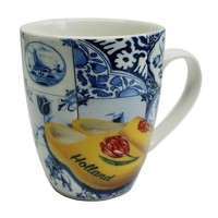 Heinen Delfts blauw Holland Mug - Delft blue - Clogs - Orange tulip