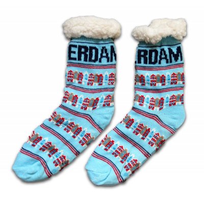 Typisch Hollands Fleece Comfort Socks - Façade houses - Blue