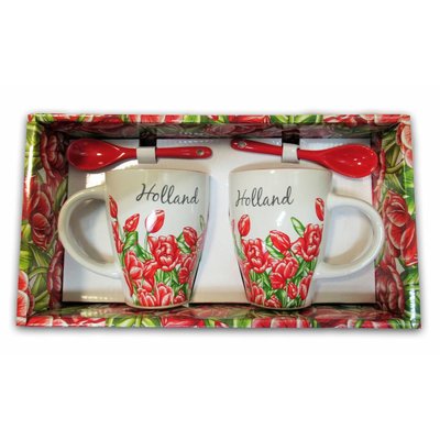 Typisch Hollands Gift box Mugs with spoon - Tulips