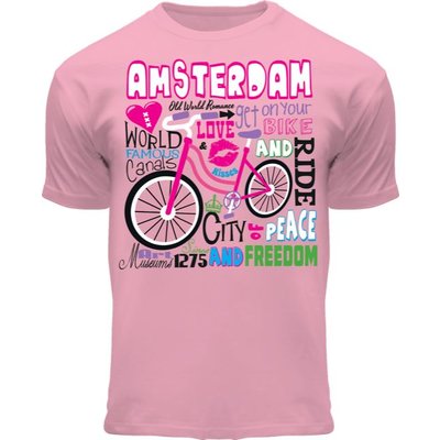 Holland fashion Kinder T-Shirt - Amsterdam  fiets- Roze